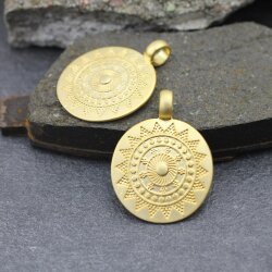 1 Sun Mandala Round Disc Pendants 33 mm, matte gold