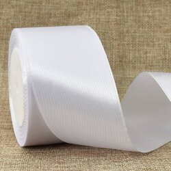 White double sided satin ribbon, RECYCLED eco friendly trim for weddings, Christmas, anniversary gifts - 25 m