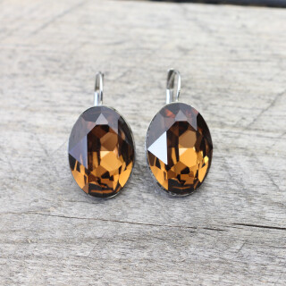 Ohrringe mit Swarovski Kristall und Efsa Silber Oval groß 18x13 mm glitzer ohrhänger 1 Smoked Topaz