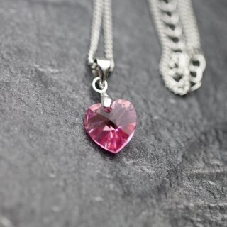 Crystal Silver Night Glam Heart Necklace with 10 mm Swarovski Crystals, handmade
