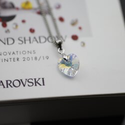 Crystal Silver Night Glam Herz Kette mit 10 mm Swarovski...