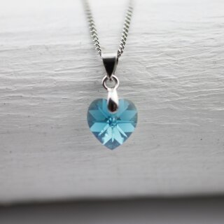 Kette mit Swarovski Kristall Herz Anhänger 10 mm Swarovski Kristallen, handgefertigt 49 Blue Zircon