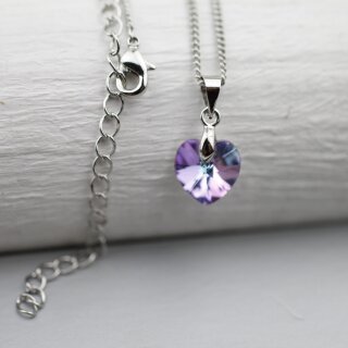 Crystal Silver Night Glam Heart Necklace with 10 mm Swarovski Crystals, handmade