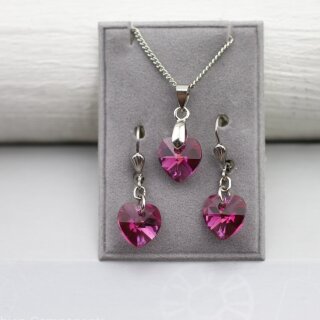 Kette mit Swarovski Kristall Herz Anhänger 10 mm Swarovski Kristallen, handgefertigt 17 Fuchsia