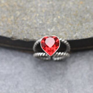 Silver Ring Swarovski Red Heart Ring Rhodium Plated Swarovski