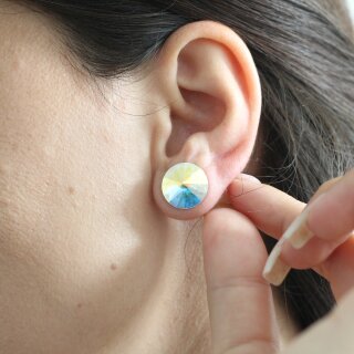 14 mm Swarovski Ohrstecker mit Swarovski Rivoli Kristalle, Ohrringe Damen Ohrschmuck 28 Crystal AB