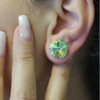 14 mm Rivoli Swarovski Crystal Earrings, Elegant Rhinestone Earrings, Round Stones Earrings made with Swarovski Crystal jewelry 54 Peridot