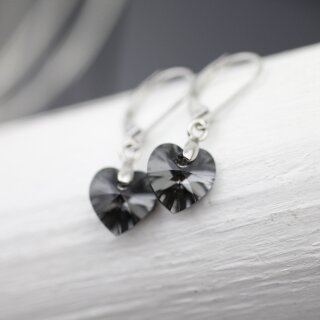Silver Night Glam Herz Ohrringe mit 10 mm Swarovski Kristallen, handgefertigt 126 Crystal Silver Night