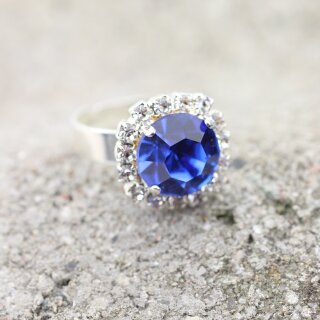 Rhinestone Ring mit 10 mm Swarovski Crystal Ring, Cocktail Crystal Ring 40 Sapphire