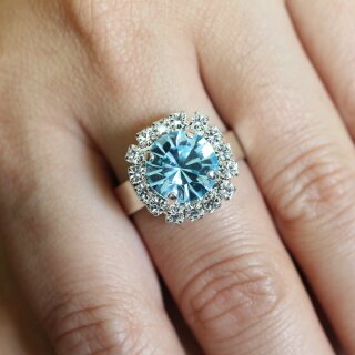 Rhinestone Ring mit 10 mm Swarovski Crystal Ring, Cocktail Crystal Ring 43 Aquamarine