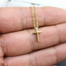 Unisex Minimalist 18K Gold Plated Stainless Steel Cross Necklace - Waterproof, Hypoallergenic, Durable Jewelry for Men & Women
