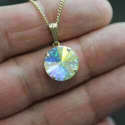 Swarovski Crystal Rivoli 14mm Necklace, Swarovski Crystal Pendant, Crystal Necklaces, handmade