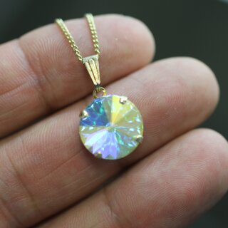 Halskette mit Anhänger 14 mm Rivoli Swarovski Kristall - Swarovski Schmuck 28 Crystal aurora borealis