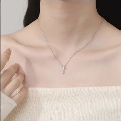 Silver Cross Necklace Stainless Steel, Waterproof Religious Pendant for Women & Men, Minimalist Cross Jewelry, Classic Everyday Gift