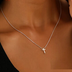 Silver Cross Necklace Stainless Steel, Waterproof Religious Pendant for Women & Men, Minimalist Cross Jewelry, Classic Everyday Gift