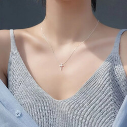Silver Cross Necklace Stainless Steel, Waterproof Religious Pendant for Women & Men, Minimalist Cross Jewelry, Classic Everyday Gift