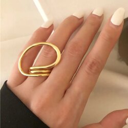 Modern Wave Ring | Adjustable Gold Tone Womens Ring | Chic Design, Minimalist Open Ring - Trendy Metal Jewelry for Her