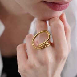 Modern Wave Ring | Adjustable Gold Tone Womens Ring | Chic Design, Minimalist Open Ring - Trendy Metal Jewelry for Her