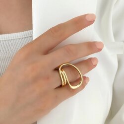 Modern Wave Ring | Adjustable Gold Tone Womens Ring | Chic Design, Minimalist Open Ring - Trendy Metal Jewelry for Her