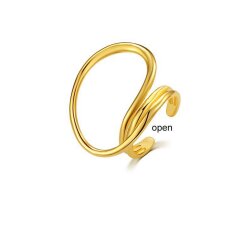 Modern Wave Ring | Adjustable Gold Tone Womens Ring | Chic Design, Minimalist Open Ring - Trendy Metal Jewelry for Her