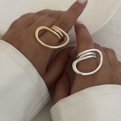 Modern Wave Ring | Adjustable Gold Tone Womens Ring | Chic Design, Minimalist Open Ring - Trendy Metal Jewelry for Her
