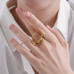 Modern Wave Ring | Adjustable Gold Tone Womens Ring | Chic Design, Minimalist Open Ring - Trendy Metal Jewelry for Her
