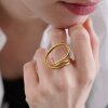 Modern Wave Ring | Adjustable Gold Tone Womens Ring | Chic Design, Minimalist Open Ring - Trendy Metal Jewelry for Her