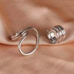 2Pcs Set Womens Rings | Bold Geometric Line Design | Statement Fashion Jewelry for Parties and Everyday Wear