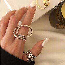 2Pcs Set Womens Rings | Bold Geometric Line Design | Statement Fashion Jewelry for Parties and Everyday Wear
