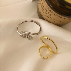 2er Set Gold Damenringe | Schlichte & künstlerische Linienführung | Extravaganter Modeschmuck