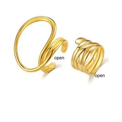 2er Set Gold Damenringe | Schlichte & künstlerische Linienführung | Extravaganter Modeschmuck