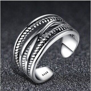 Verstellbarer Silber Ring | Breiter Geflochtener Ring