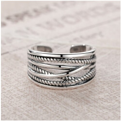 Verstellbarer Silber Ring | Breiter Geflochtener Ring