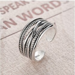 Verstellbarer Silber Ring | Breiter Geflochtener Ring