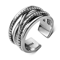 Verstellbarer Silber Ring | Breiter Geflochtener Ring
