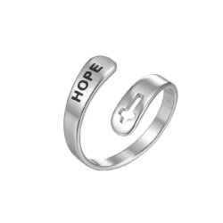 Stainless Steel Hope Ring - Waterproof Christian Cross Adjustable Band Jewelry