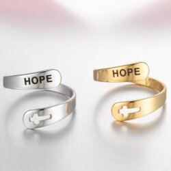 Stainless Steel Hope Ring - Waterproof Christian Cross Adjustable Band Jewelry