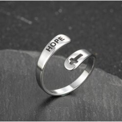 Stainless Steel Hope Ring - Waterproof Christian Cross Adjustable Band Jewelry