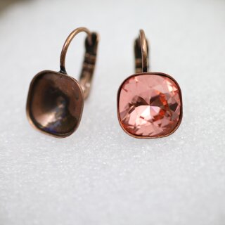 Earring setting for 10 mm Cushion Square Swarovski Crystals Antique Copper