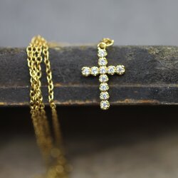 Unisex Stainless Steel Cross Necklace 18k Gold Plated Waterproof Elegant