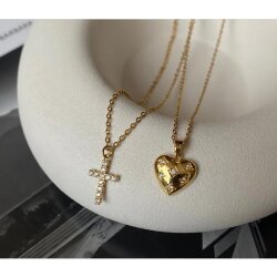 Unisex Stainless Steel Cross Necklace 18k Gold Plated Waterproof Elegant