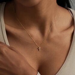 Unisex Stainless Steel Cross Necklace 18k Gold Plated Waterproof Elegant
