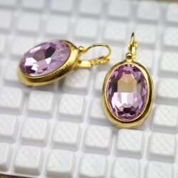 Ohrringe mit Swarovski Kristall und Efsa Kristall Gold Oval groß 18 mm glitzer ohrringe ohrhänger