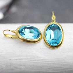Ohrringe mit Swarovski Kristall und Efsa Kristall Gold Oval groß 18 mm glitzer ohrringe ohrhänger
