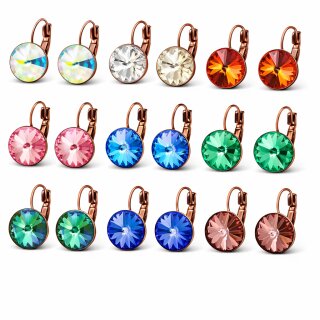 14mm Crystal Rivoli Earrings Antique Copper Dangle Leverback Earrings for Women Gift