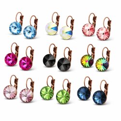 14mm Crystal Rivoli Earrings Antique Copper Dangle Leverback Earrings for Women Gift
