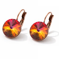 14mm Crystal Rivoli Earrings Antique Copper Dangle Leverback Earrings for Women Gift