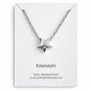 Stern Kette Silber aus Edelstahl, Wasserfeste Halskette mit Zirkonia Stein, Minimalistischer Stern Anhänger, Nickelfrei & Allergikerfreundlich