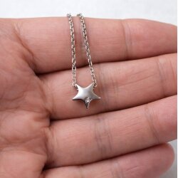 Stern Kette Silber aus Edelstahl, Wasserfeste Halskette mit Zirkonia Stein, Minimalistischer Stern Anhänger, Nickelfrei & Allergikerfreundlich