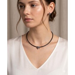 Stern Kette mit Lederband und Zirkonia Stein, Edelstahl Stern Anhänger an schwarzer Kordel, Minimalistischer Schmuck, Geschenk für Sie